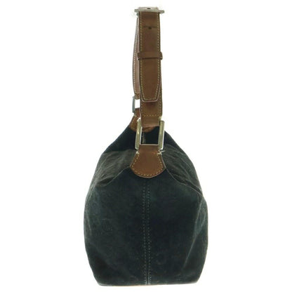 CELINE Shoulder Bag Purse Suede Leather Black Brown Authentic