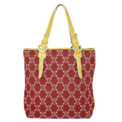 CELINE Hand Bag Tote Purse Macadam Canvas Red Authentic