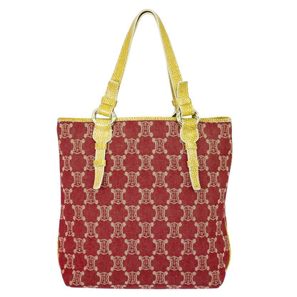 CELINE Hand Bag Tote Purse Macadam Canvas Red Authentic