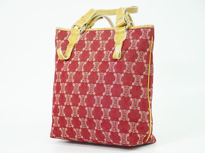 CELINE Hand Bag Tote Purse Macadam Canvas Red Authentic
