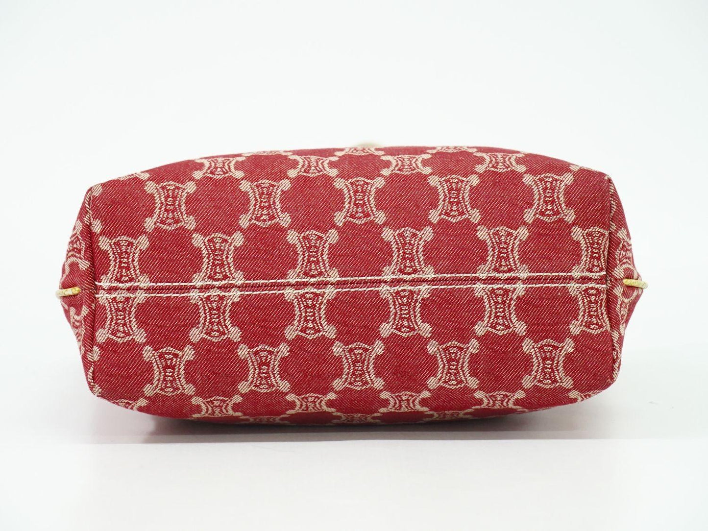 CELINE Hand Bag Tote Purse Macadam Canvas Red Authentic