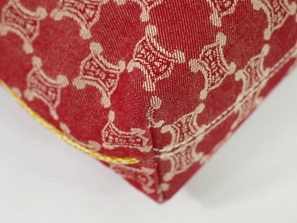 CELINE Hand Bag Tote Purse Macadam Canvas Red Authentic