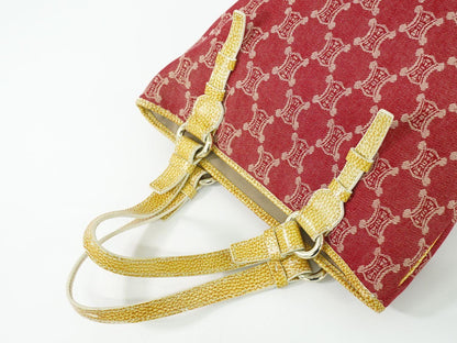 CELINE Hand Bag Tote Purse Macadam Canvas Red Authentic