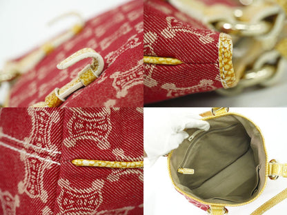 CELINE Hand Bag Tote Purse Macadam Canvas Red Authentic