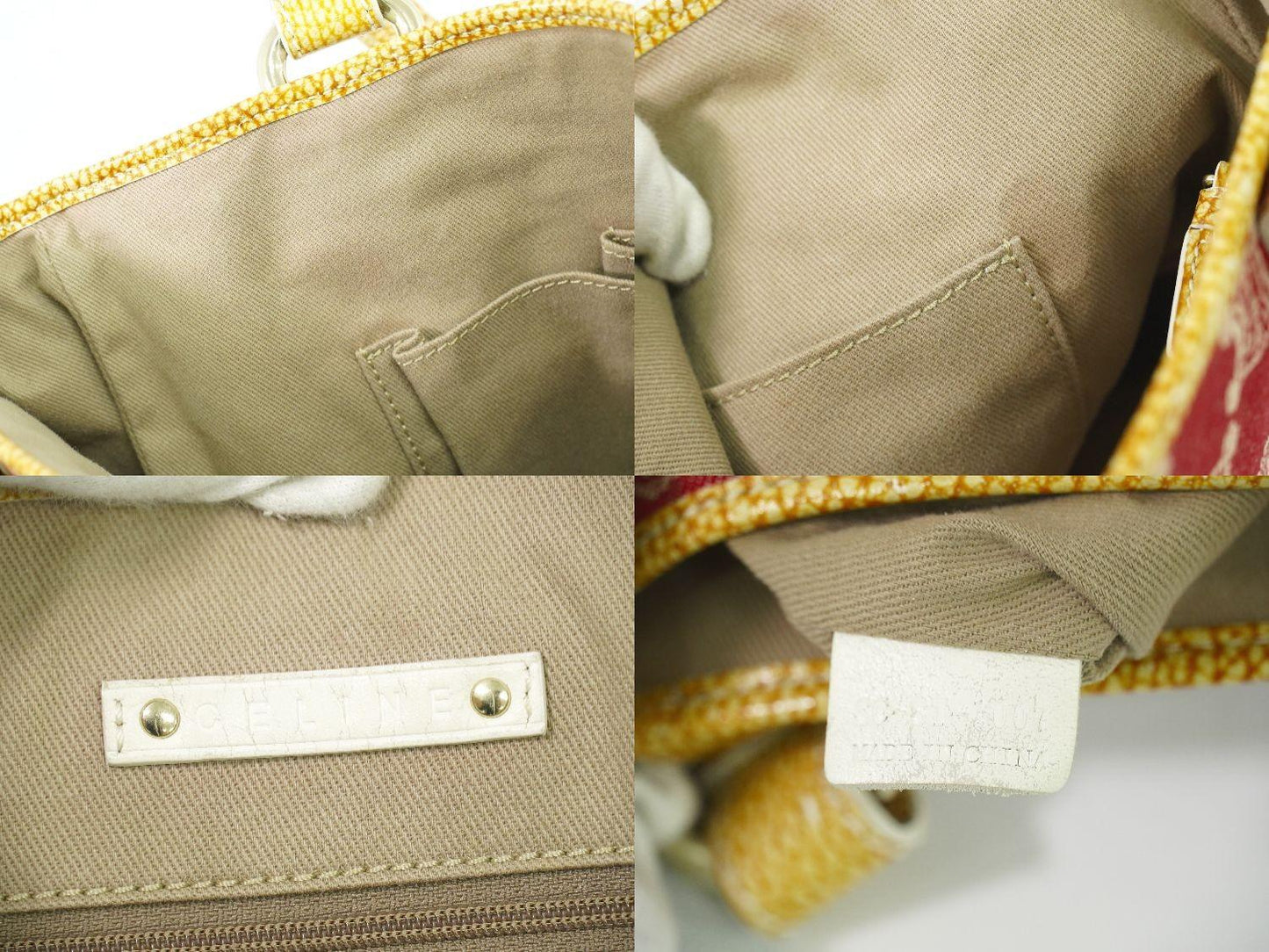 CELINE Hand Bag Tote Purse Macadam Canvas Red Authentic