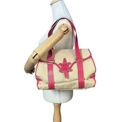 CELINE Hand Bag Tote Purse Macadam Canvas Pink Authentic