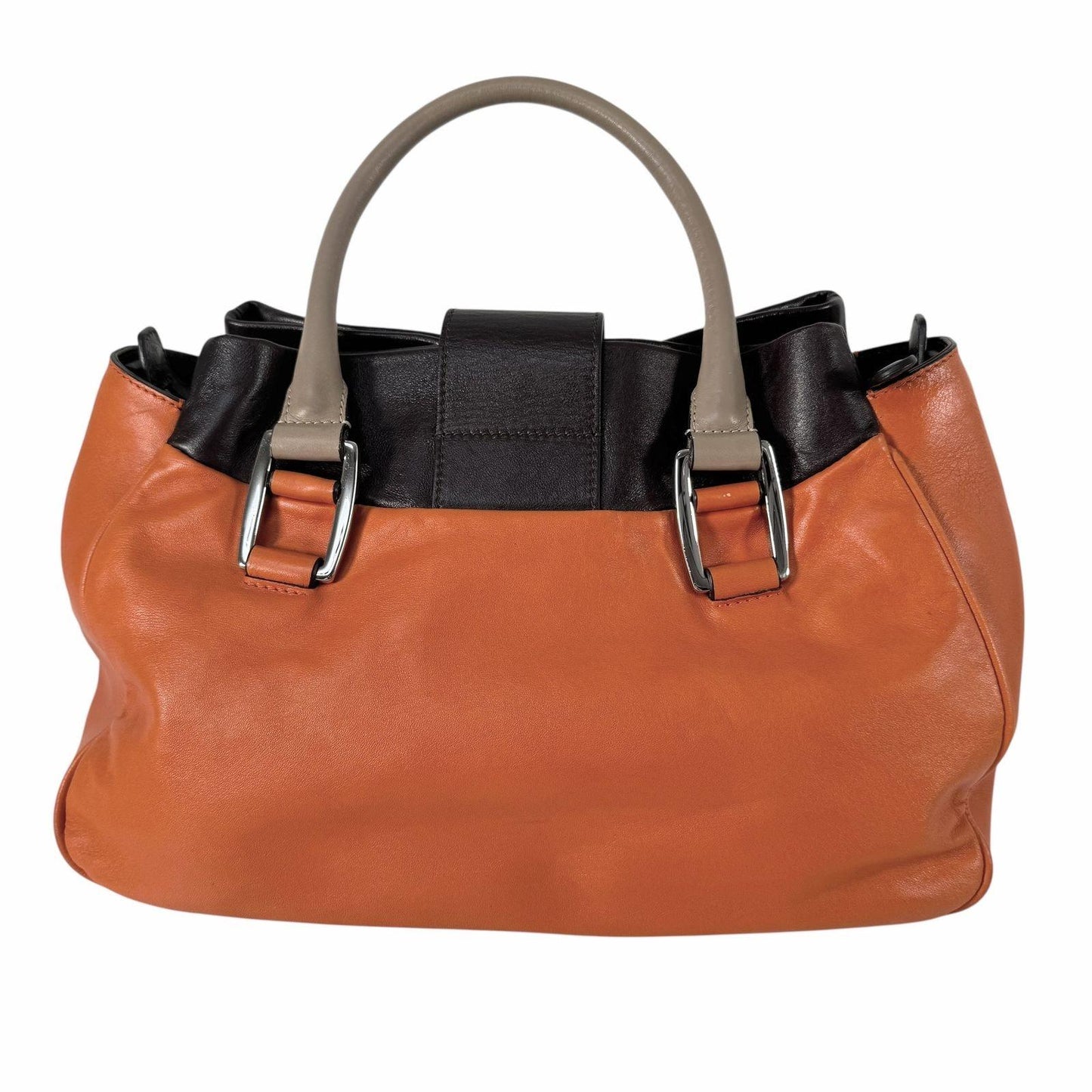 CELINE Hand Shoulder Bag Tote Purse 2way Leather Orange Authentic