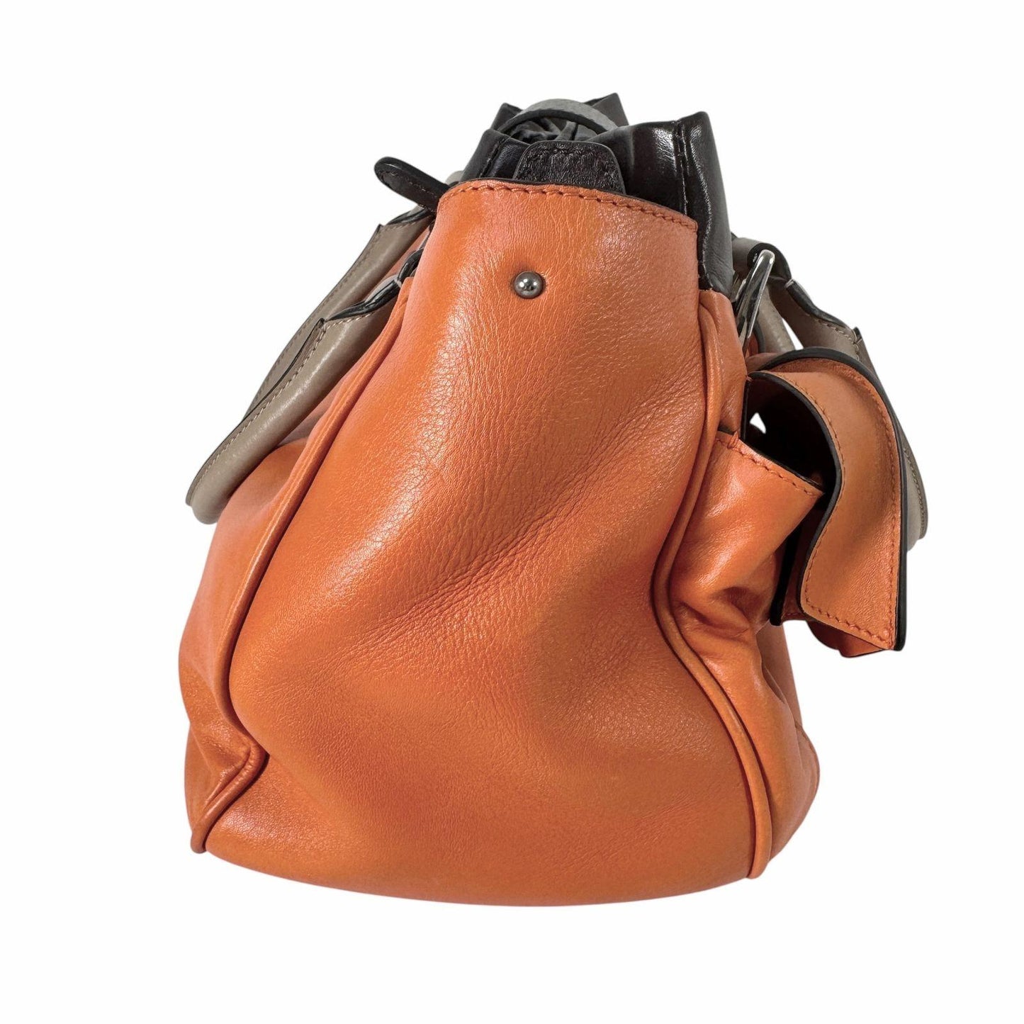 CELINE Hand Shoulder Bag Tote Purse 2way Leather Orange Authentic