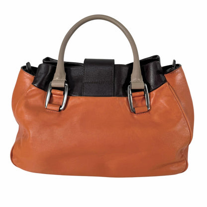 CELINE Hand Shoulder Bag Tote Purse 2way Leather Orange Authentic