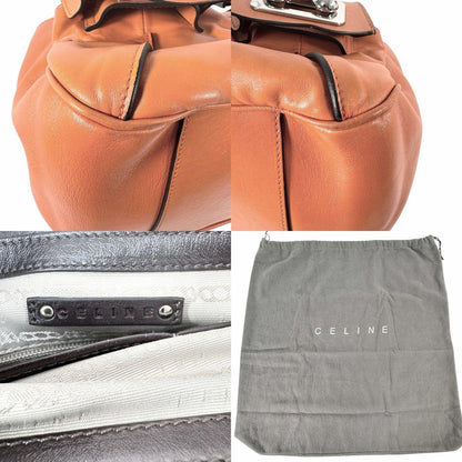 CELINE Hand Shoulder Bag Tote Purse 2way Leather Orange Authentic