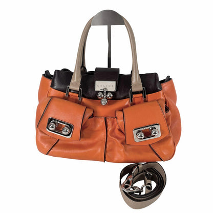 CELINE Hand Shoulder Bag Tote Purse 2way Leather Orange Authentic