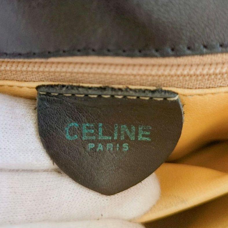 CELINE Shoulder Bag Purse Macadam Leather Black Authentic