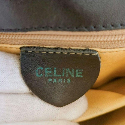 CELINE Shoulder Bag Purse Macadam Leather Black Authentic