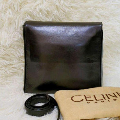 CELINE Shoulder Bag Purse Macadam Leather Black Authentic