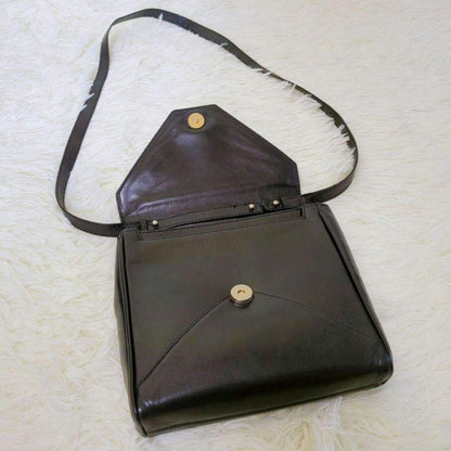 CELINE Shoulder Bag Purse Macadam Leather Black Authentic