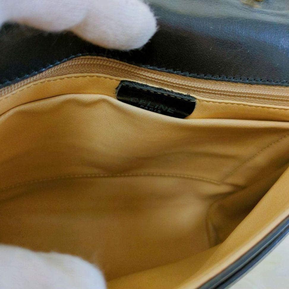 CELINE Shoulder Bag Purse Macadam Leather Black Authentic