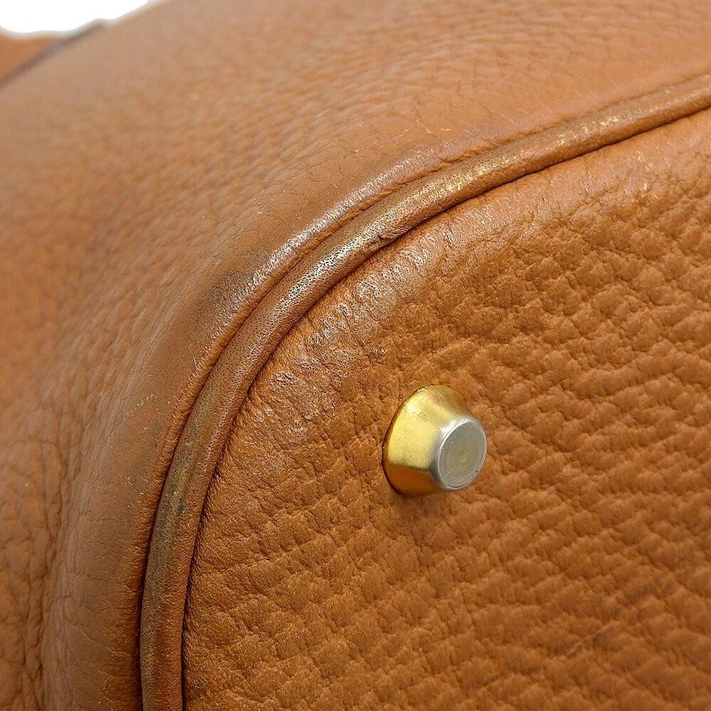 Valentino Hand Bag Tote Purse Logo Leather Brown Authentic