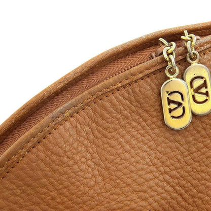 Valentino Hand Bag Tote Purse Logo Leather Brown Authentic