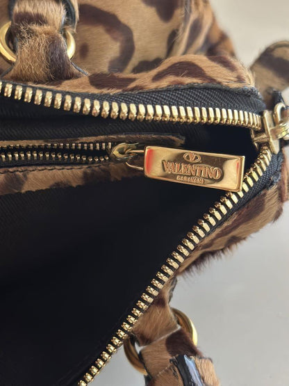 Valentino Hand Bag Tote Purse Leopard Authentic