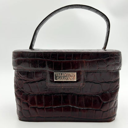 Valentino Garavani Vanity Bag Hand Tote Purse Leather Dark Brown Authentic