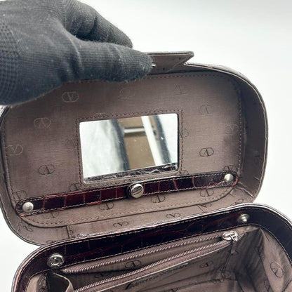 Valentino Garavani Vanity Bag Hand Tote Purse Leather Dark Brown Authentic