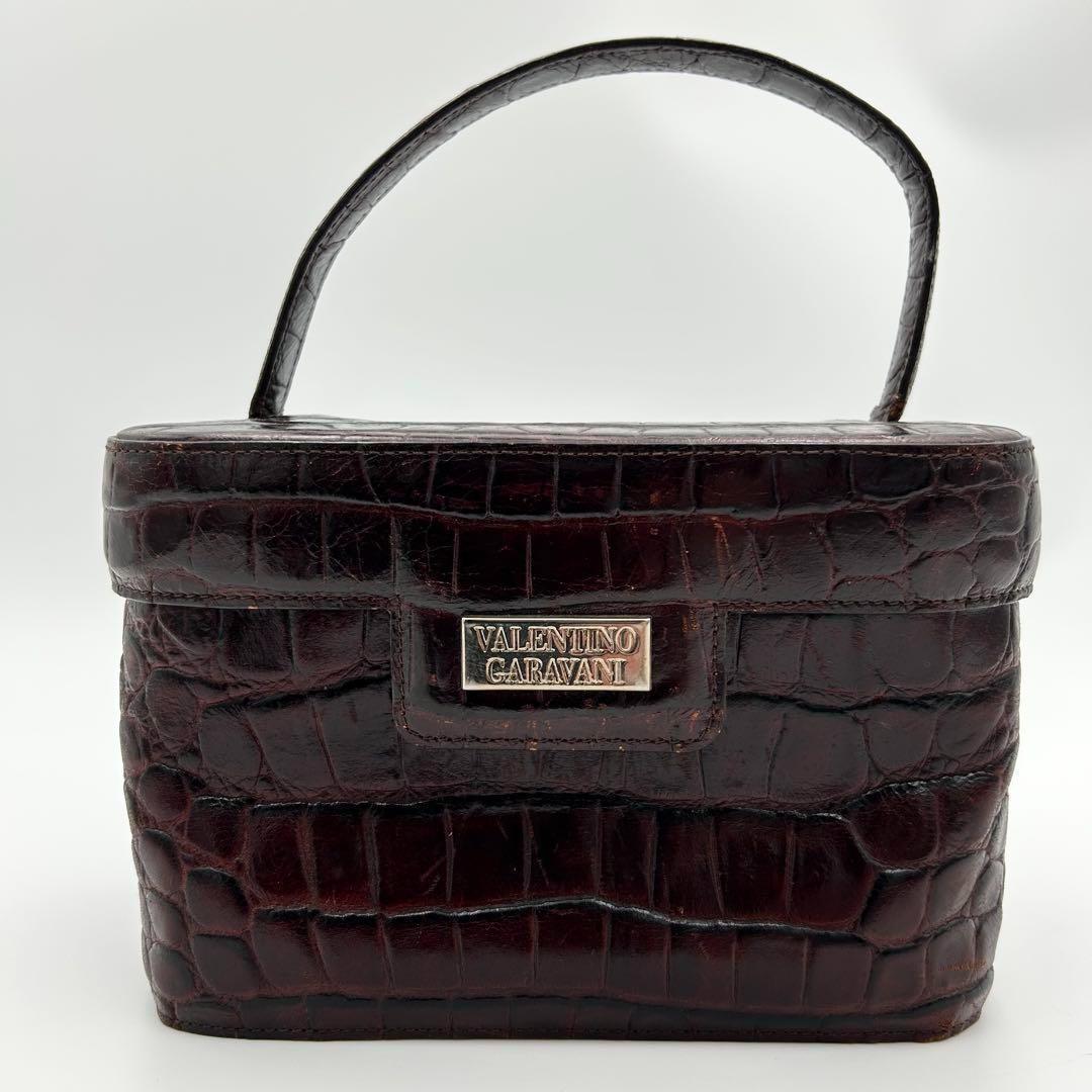 Valentino Garavani Vanity Bag Hand Tote Purse Leather Dark Brown Authentic