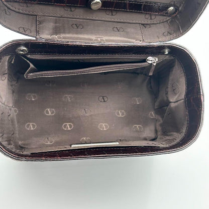 Valentino Garavani Vanity Bag Hand Tote Purse Leather Dark Brown Authentic