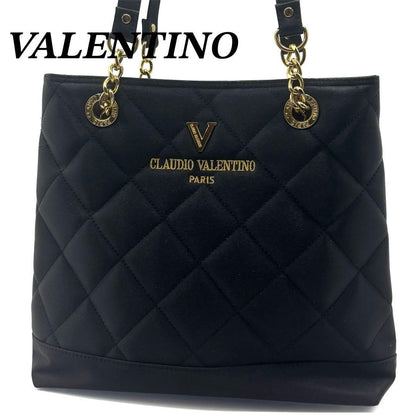Valentino Hand Bag Tote Purse Chain Black Authentic