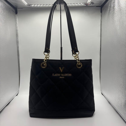 Valentino Hand Bag Tote Purse Chain Black Authentic