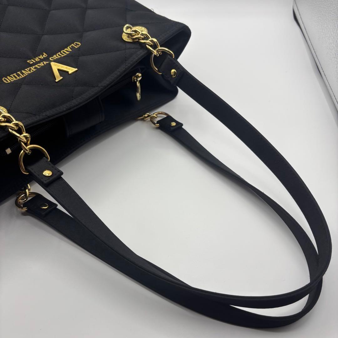 Valentino Hand Bag Tote Purse Chain Black Authentic