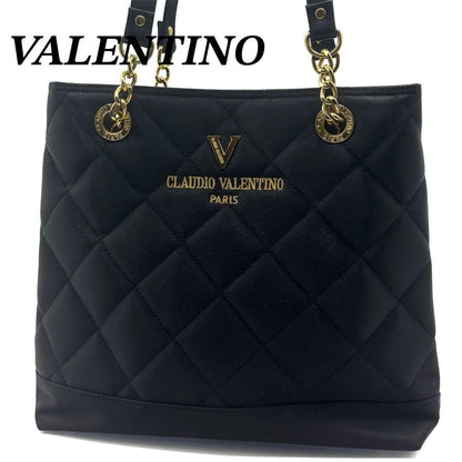 Valentino Hand Bag Tote Purse Chain Black Authentic