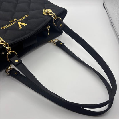 Valentino Hand Bag Tote Purse Chain Black Authentic