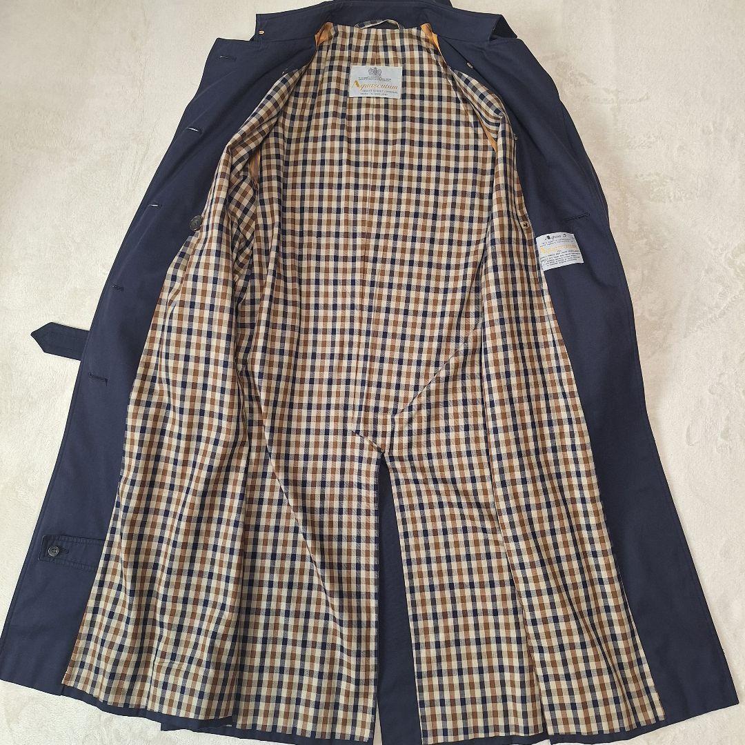 Aquascutum Trench Coat Club Check Asian fit L US size M Navy Authentic