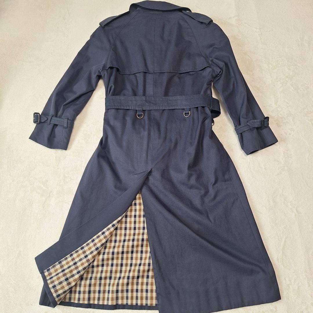 Aquascutum Trench Coat Club Check Asian fit L US size M Navy Authentic