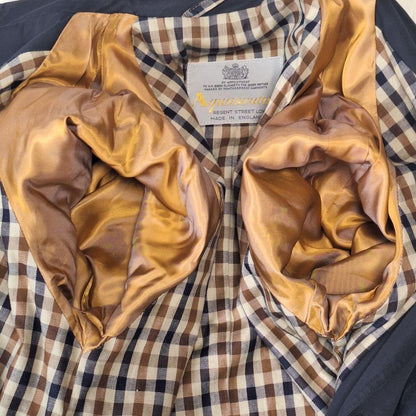 Aquascutum Trench Coat Club Check Asian fit L US size M Navy Authentic