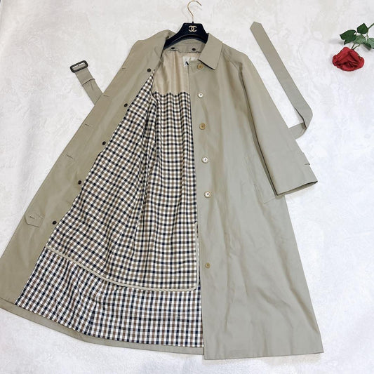 Aquascutum Trench Coat Club Check Asian fit L US size M Khaki Authentic