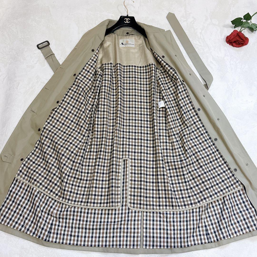 Aquascutum Trench Coat Club Check Asian fit L US size M Khaki Authentic