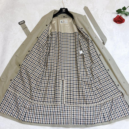 Aquascutum Trench Coat Club Check Asian fit L US size M Khaki Authentic