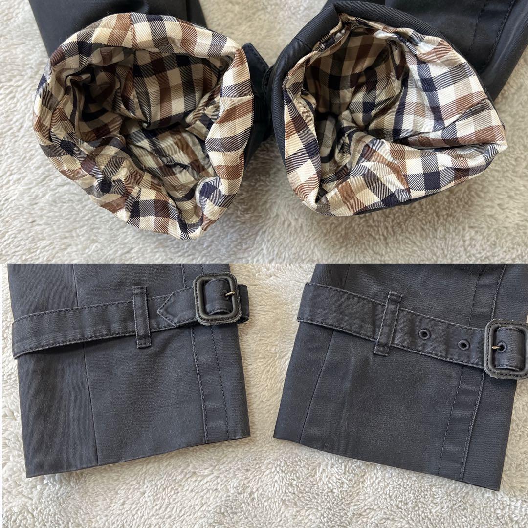 Aquascutum Trench Coat Club Check Asian fit L US size M Black Authentic