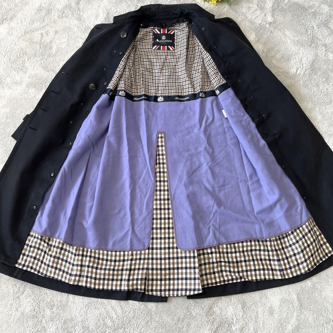 Aquascutum Trench Coat Club Check Asian fit L US size M Black Authentic