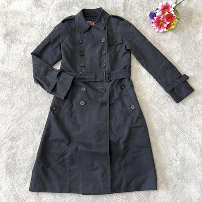 Aquascutum Trench Coat Club Check Asian fit L US size M Black Authentic