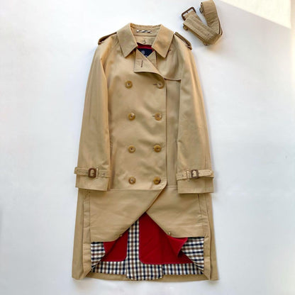 Aquascutum Trench Coat Club Check Asian fit M US size S Beige Red Authentic