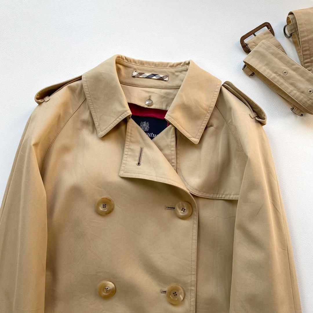 Aquascutum Trench Coat Club Check Asian fit M US size S Beige Red Authentic