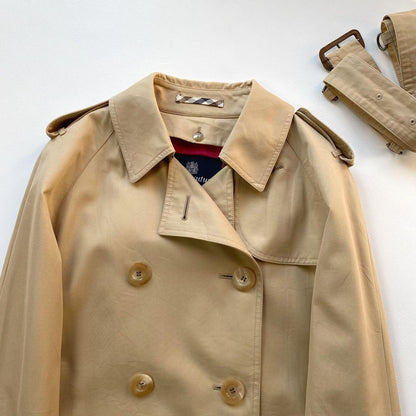 Aquascutum Trench Coat Club Check Asian fit M US size S Beige Red Authentic