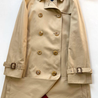 Aquascutum Trench Coat Club Check Asian fit M US size S Beige Red Authentic