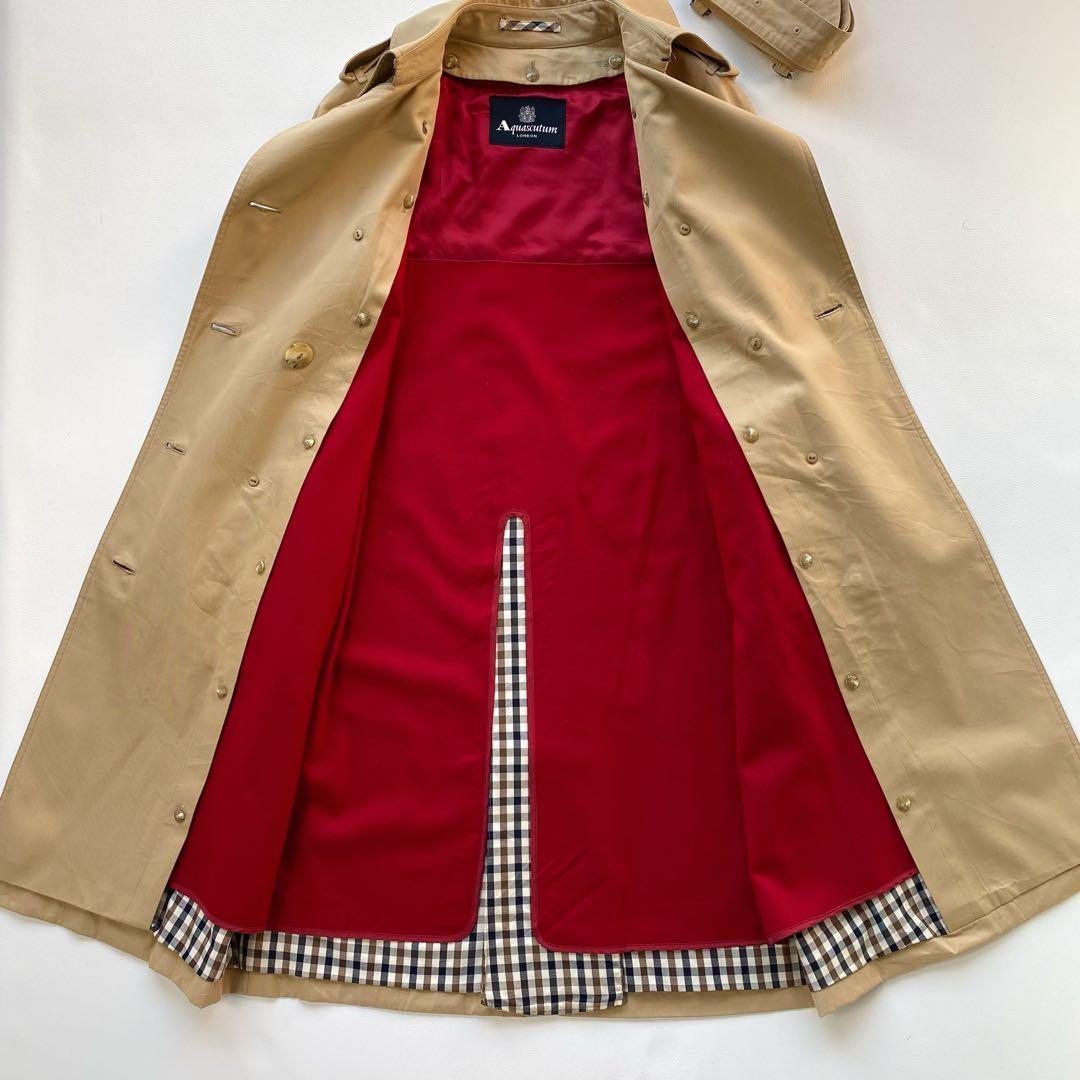 Aquascutum Trench Coat Club Check Asian fit M US size S Beige Red Authentic