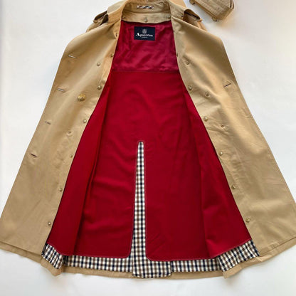 Aquascutum Trench Coat Club Check Asian fit M US size S Beige Red Authentic