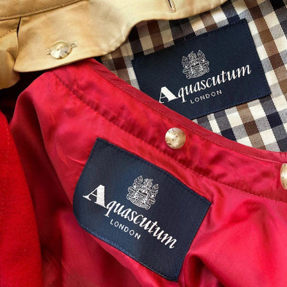 Aquascutum Trench Coat Club Check Asian fit M US size S Beige Red Authentic