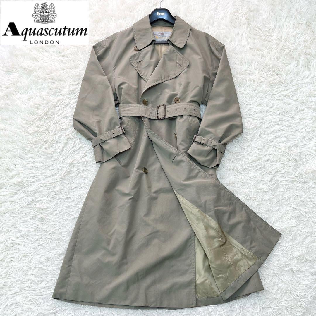 Aquascutum Trench Coat Asian fit XL US size L Dark Khaki Gray Authentic