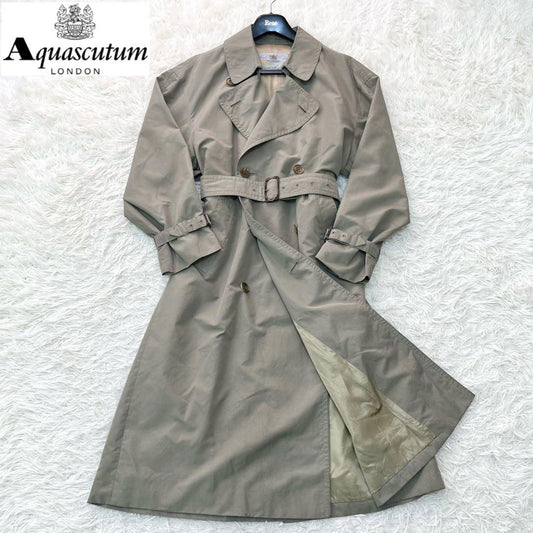 Aquascutum Trench Coat Asian fit XL US size L Dark Khaki Gray Authentic